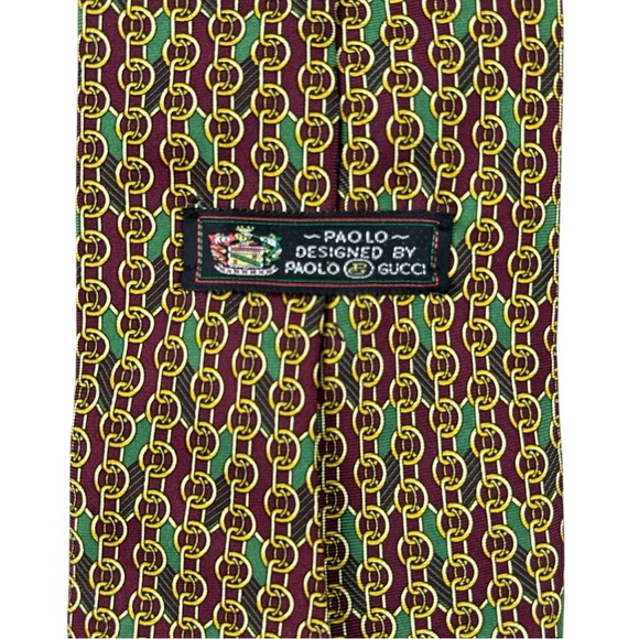 Paolo Gucci 100% Silk Neck Tie 100% Hand Finished Red Green Gold Made in Italy - Picture 7 of 10